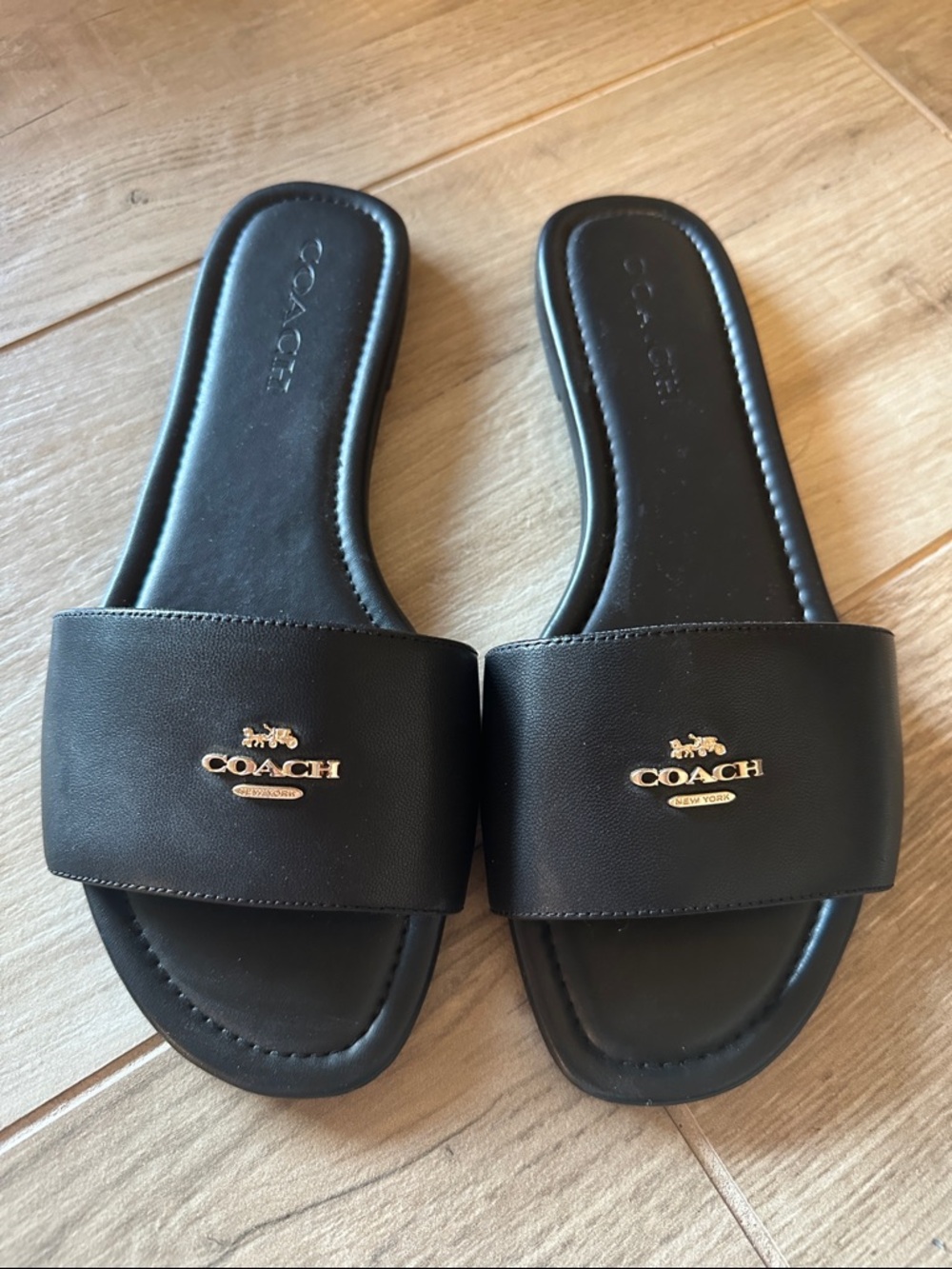 Coach Lockup Leather Slide Sandals